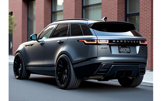 After shot of a custom-bodied SUV with aggressive wide-body kit and new wheels