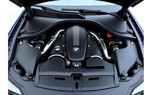 After shot of a modified BMW M3 engine bay with performance parts installed