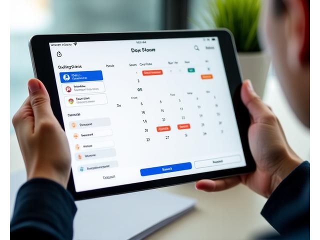 Screenshot of a user-friendly online booking interface on a tablet, showing calendar and service selection.