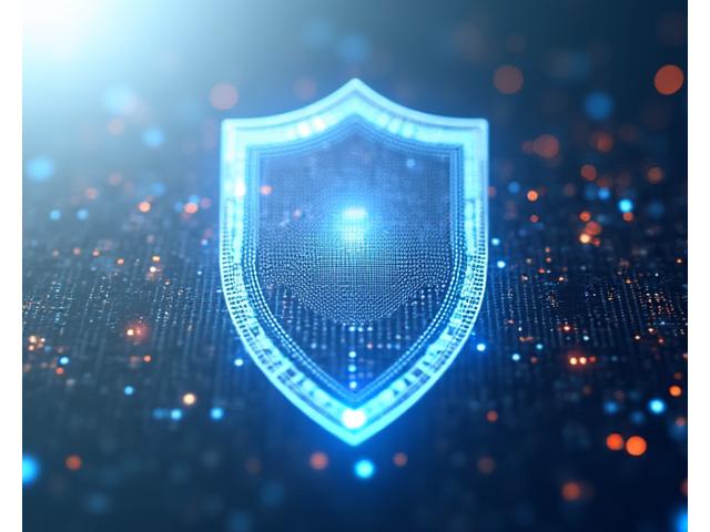 Abstract depiction of digital security with a shield icon and interconnected data points, demonstrating data protection.